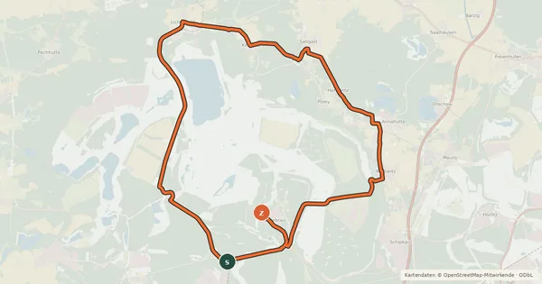Kartenübersicht der Radroute Die Tagebautour