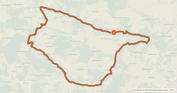 Kartenübersicht der Radroute Dietenhofen, Bibert und Nördliche Frankenhöhe