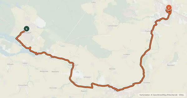 Kartenübersicht der Radroute Döllnitztal-Radroute