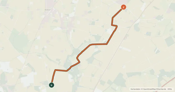 Kartenübersicht der Radroute Dötlingen (43) - Dötlingen (93)