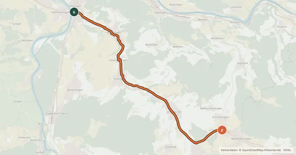 Kartenübersicht der Radroute Döttingen-Schneisingen
