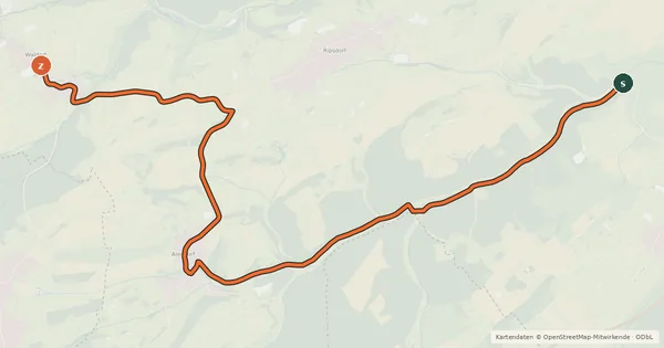 Kartenübersicht der Radroute Dollendorf (66) - Waldorf (99)