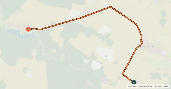 Kartenübersicht der Radroute Dollgow (35) - Großwoltersdorf (36)