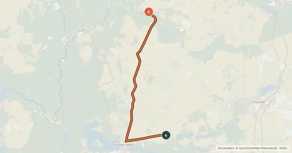 Kartenübersicht der Radroute Dollgow (35) - Lindow (40)