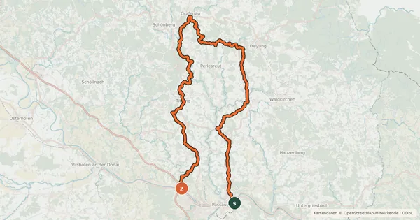 Kartenübersicht der Radroute Donau-Bayerwald-Route