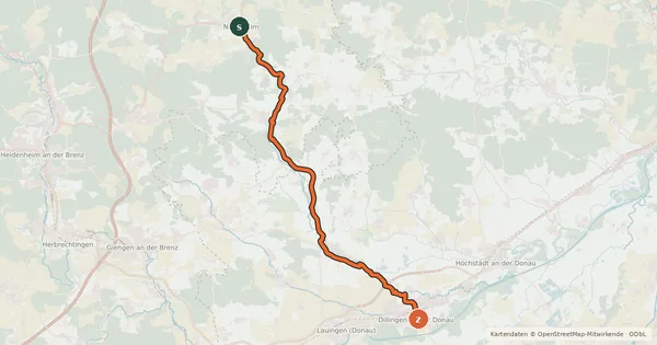 Kartenübersicht der Radroute Donau-Härtsfeld-Radweg
