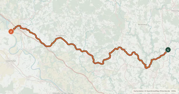 Kartenübersicht der Radroute Donau-Ilz-Radweg
