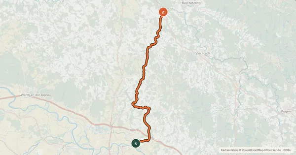 Kartenübersicht der Radroute Donau-Regen-Radweg