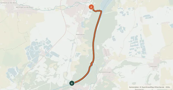 Kartenübersicht der Radroute Donau-Ufer-Radweg (Variante)