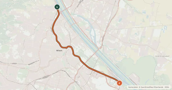 Kartenübersicht der Radroute Donaukanalradweg