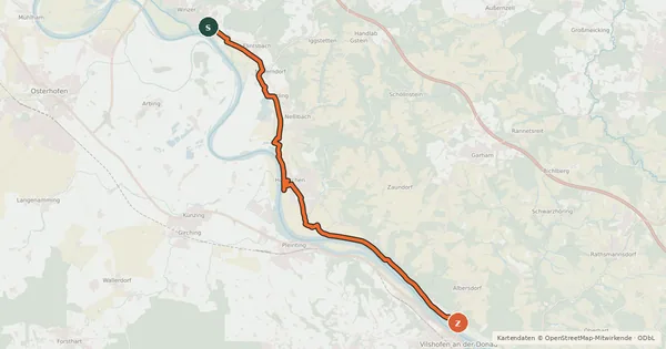Kartenübersicht der Radroute Donauplanetenweg