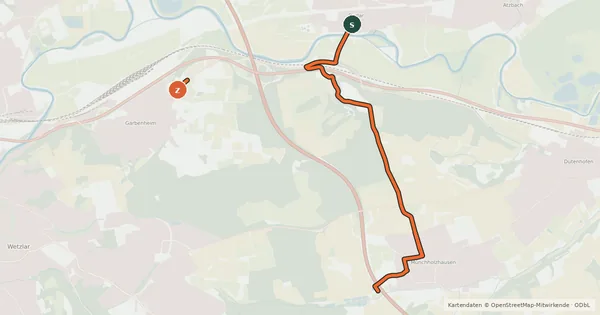 Kartenübersicht der Radroute Dorlar - Münchholzhausen