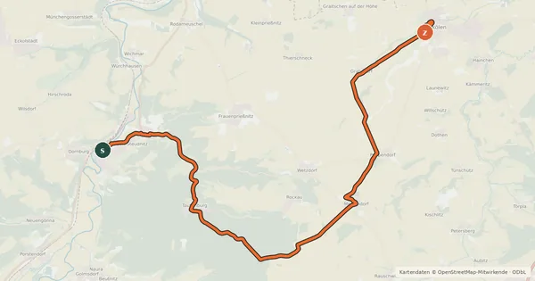Kartenübersicht der Radroute Dornburg - Schkölen