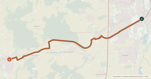 Kartenübersicht der Radroute Dransfeld–Göttingen