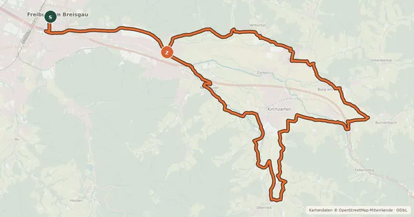 Kartenübersicht der Radroute Dreisamtal-Radwanderweg