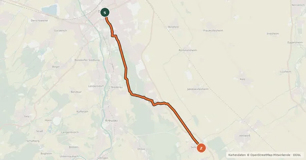 Kartenübersicht der Radroute Düren (05) - Vettweiß (81)