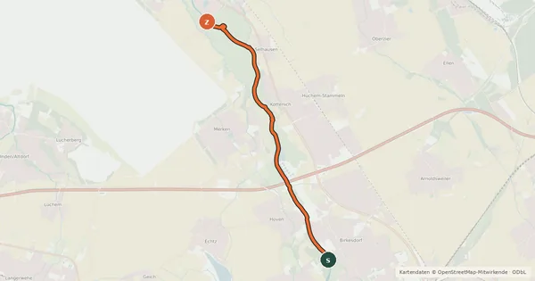 Kartenübersicht der Radroute Düren (10) - Inden (11)