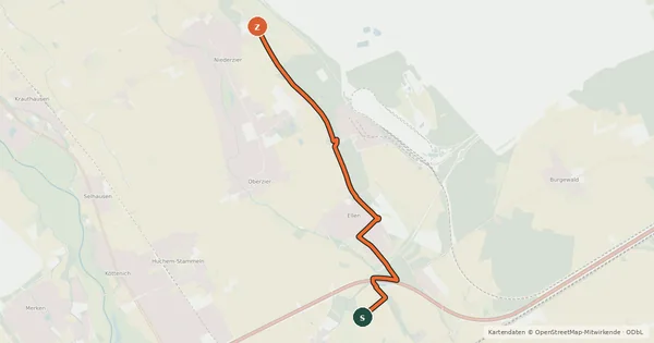 Kartenübersicht der Radroute Düren (93) - Niederzier (94)