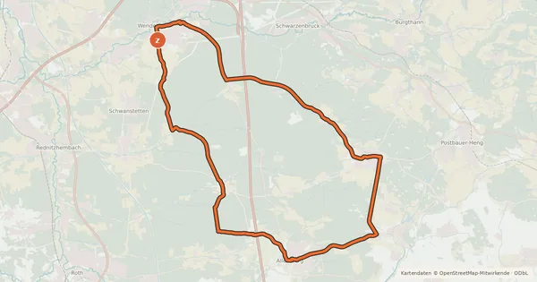 Kartenübersicht der Radroute Durch den Lorenzer Reichswald