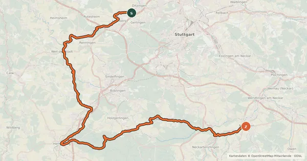 Kartenübersicht der Radroute E-Bike Region Stuttgart - Landkreis Böblingen
