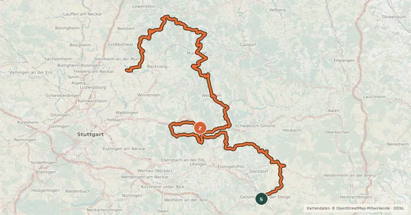 Kartenübersicht der Radroute E-Bike-Region Stuttgart (Nordost)