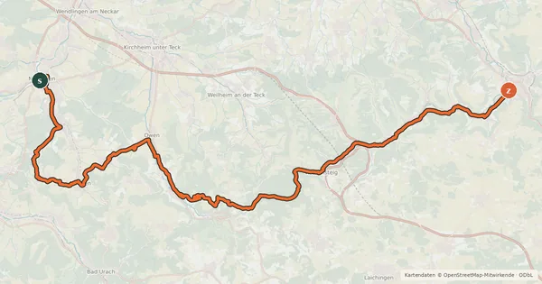 Kartenübersicht der Radroute E-Bike-Region Stuttgart (Südost)