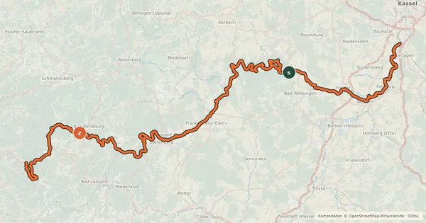 Kartenübersicht der Radroute Ederradweg