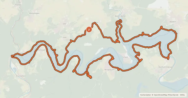 Kartenübersicht der Radroute Edersee-Radrundweg