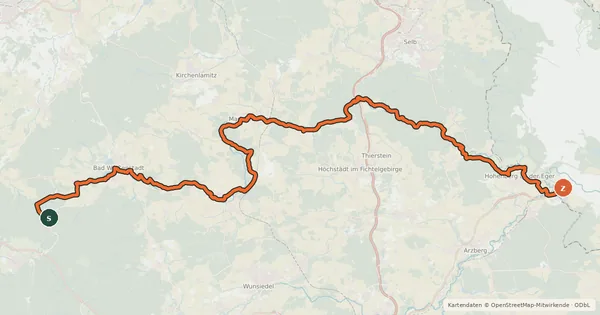 Kartenübersicht der Radroute Eger-Radweg