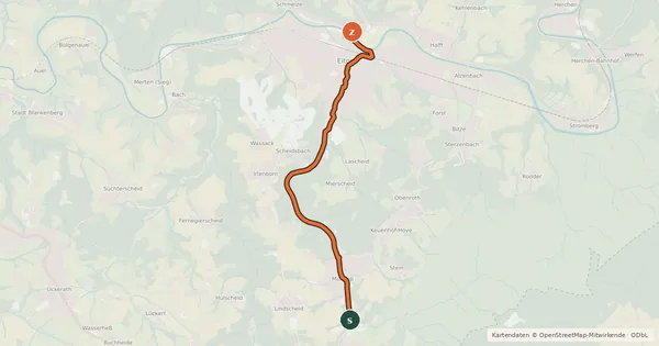 Kartenübersicht der Radroute Eitorf (14) - Eitorf (15)