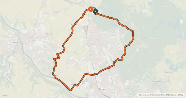 Kartenübersicht der Radroute Elbe-Nassau-Friedewald-Radrundtour