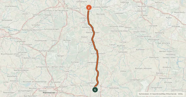 Kartenübersicht der Radroute Elbe-Seitenkanal, Ostufer
