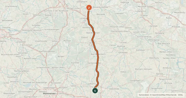 Kartenübersicht der Radroute Elbe-Seitenkanal, Westufer
