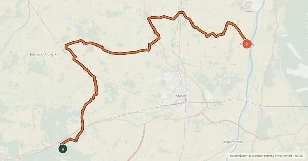 Kartenübersicht der Radroute Elbe-Uchte-Radweg