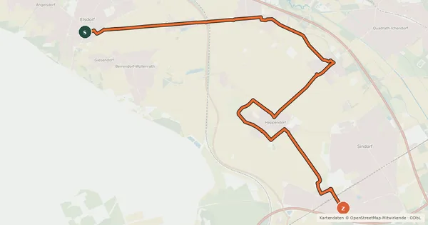 Kartenübersicht der Radroute Elsdorf (18) - Kerpen (44)