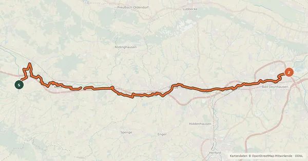 Kartenübersicht der Radroute Else-Werre-Radweg