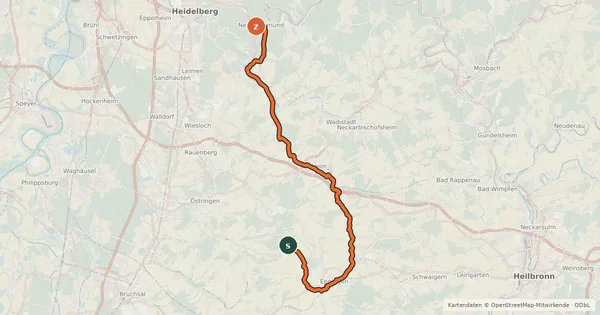 Kartenübersicht der Radroute Elsenztal-Tour