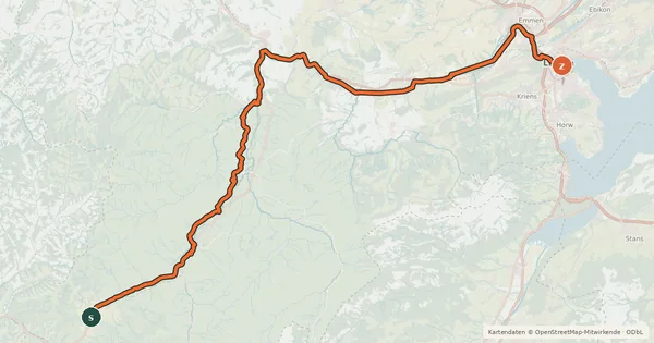 Kartenübersicht der Radroute Emmental–Entlebuch