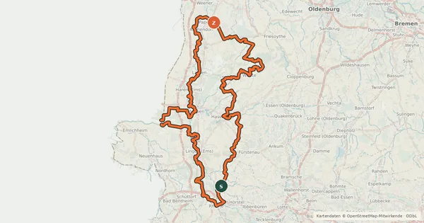 Kartenübersicht der Radroute Emslandroute