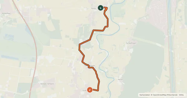 Kartenübersicht der Radroute Emslandroute Variante Moor - Veenland