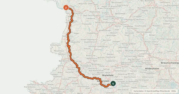 Kartenübersicht der Radroute EmsRadweg