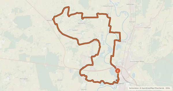 Kartenübersicht der Radroute Energie-Entdecker Route Mittelweser (Nordroute)