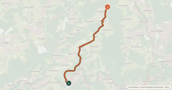 Kartenübersicht der Radroute Engelskirchen (43) - Gummersbach (45)