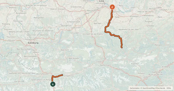Kartenübersicht der Radroute Ennsradweg (Salzburg)