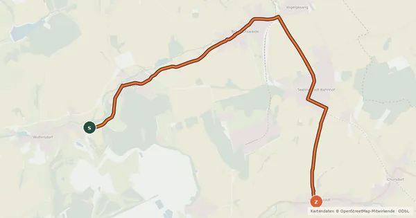 Kartenübersicht der Radroute Entlang der alten Bahn – Von Wünschendorf nach Werdau