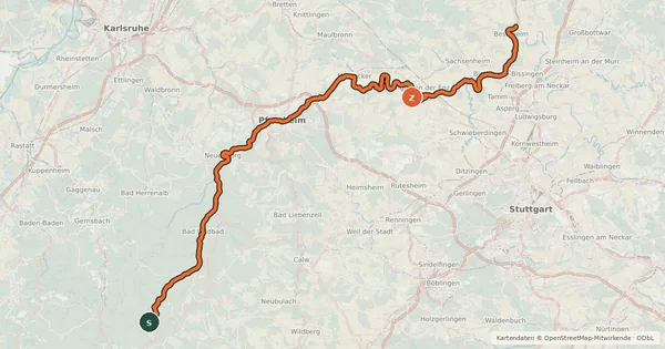 Kartenübersicht der Radroute Enztalradweg