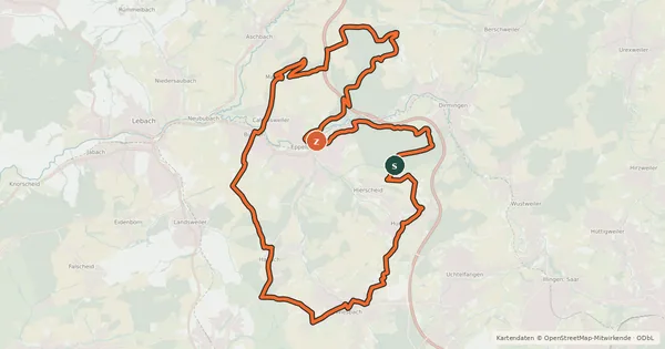 Kartenübersicht der Radroute Eppelborner Runde