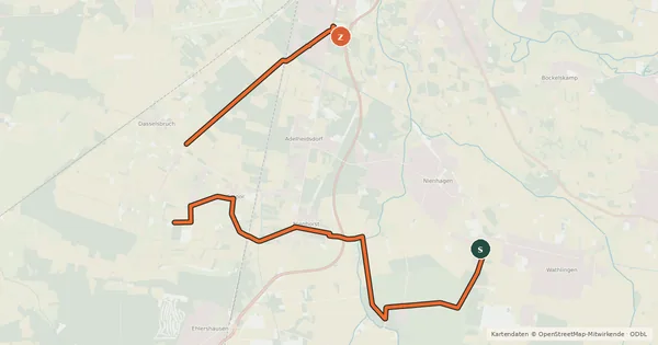 Kartenübersicht der Radroute Erdöl-Route