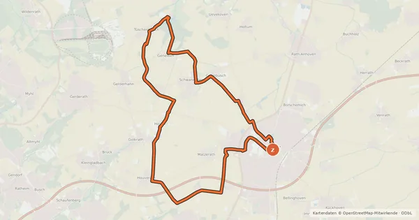 Kartenübersicht der Radroute Erkelenz - Erlebnisse mit dem Rad - Schloss- und Klosterroute