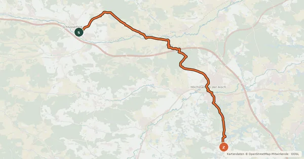 Kartenübersicht der Radroute Erlangen-Höchstadt Radfernwanderweg A